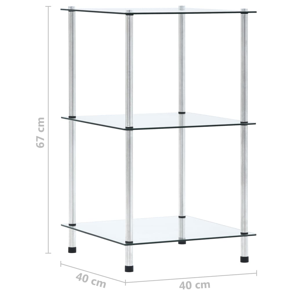 vidaXL Regal mit 3 Ablagen Transparent 40x40x67 cm Hartglas
