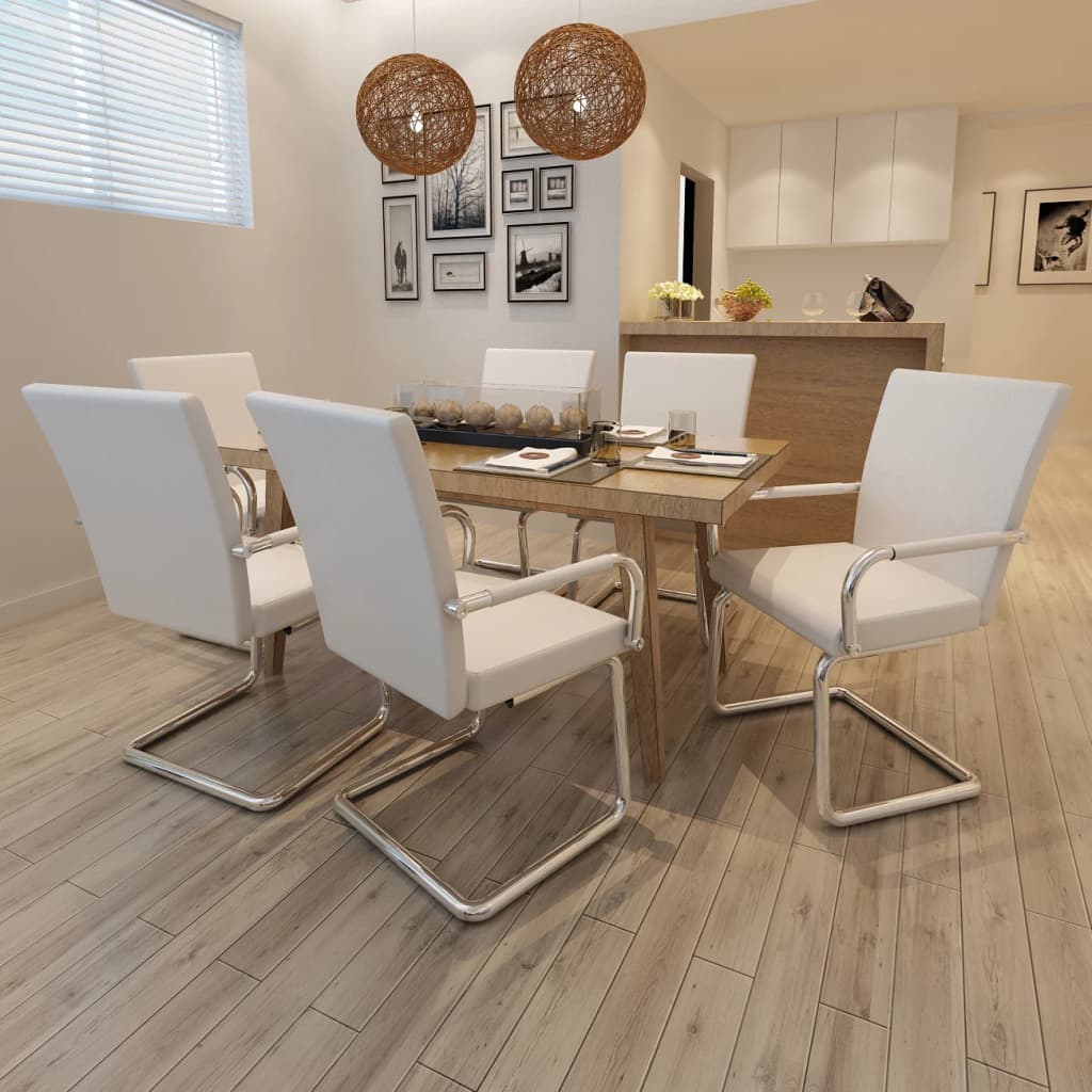 vidaXL Freischwinger 2 Stk. Weiß Kunstleder