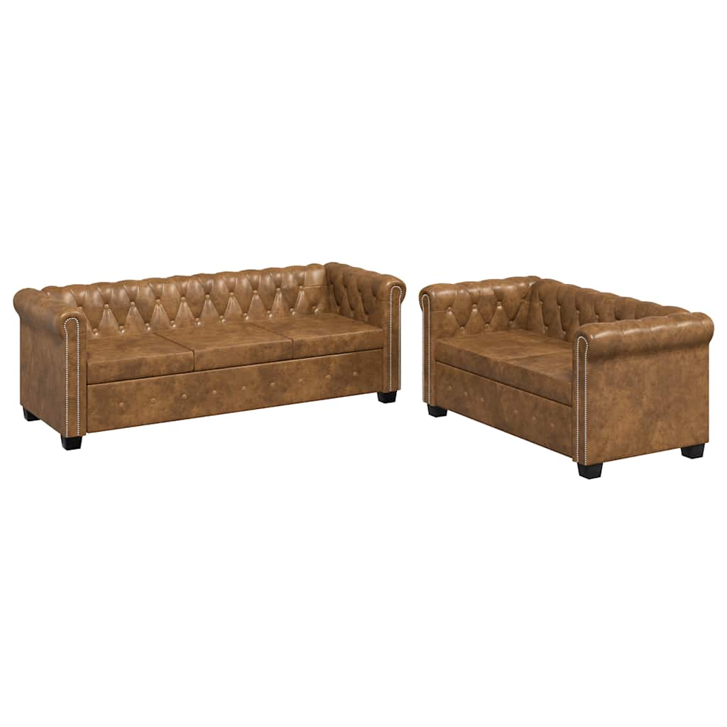 vidaXL Chesterfield-Sofa 2-Sitzer Kunstleder Braun
