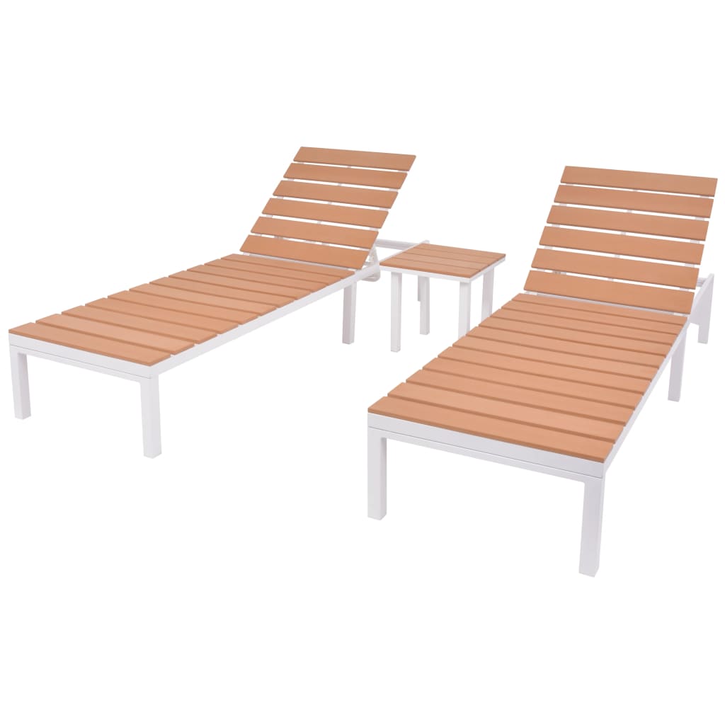 vidaXL Sonnenliegen 2 Stk. mit Tisch Aluminium WPC Weiß und Braun