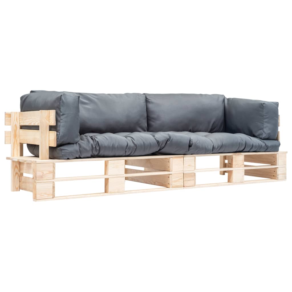 vidaXL 2-tlg. Outdoor-Sofa-Set Paletten mit Kissen in Grau Kiefernholz