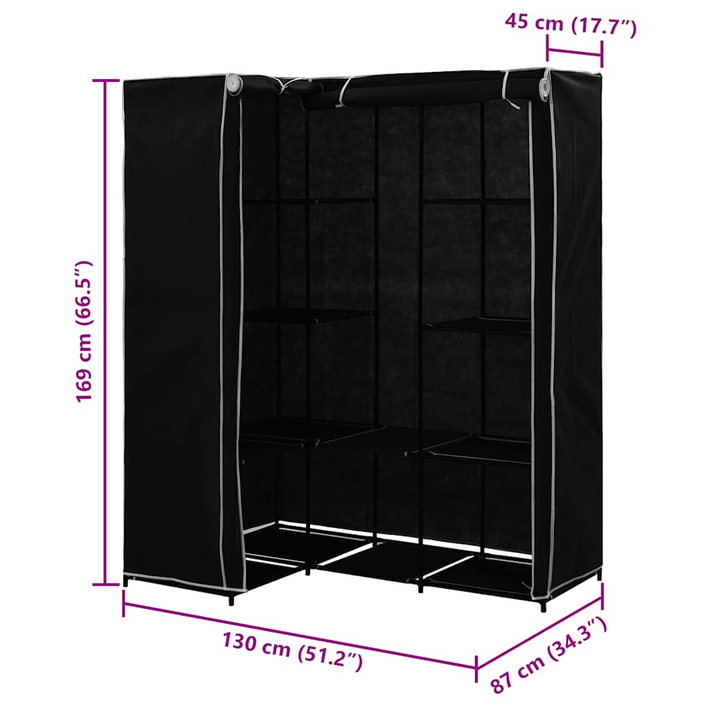 vidaXL Eckkleiderschrank Schwarz 130 x 87 x 169 cm