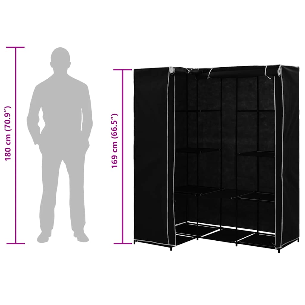 vidaXL Eckkleiderschrank Schwarz 130 x 87 x 169 cm