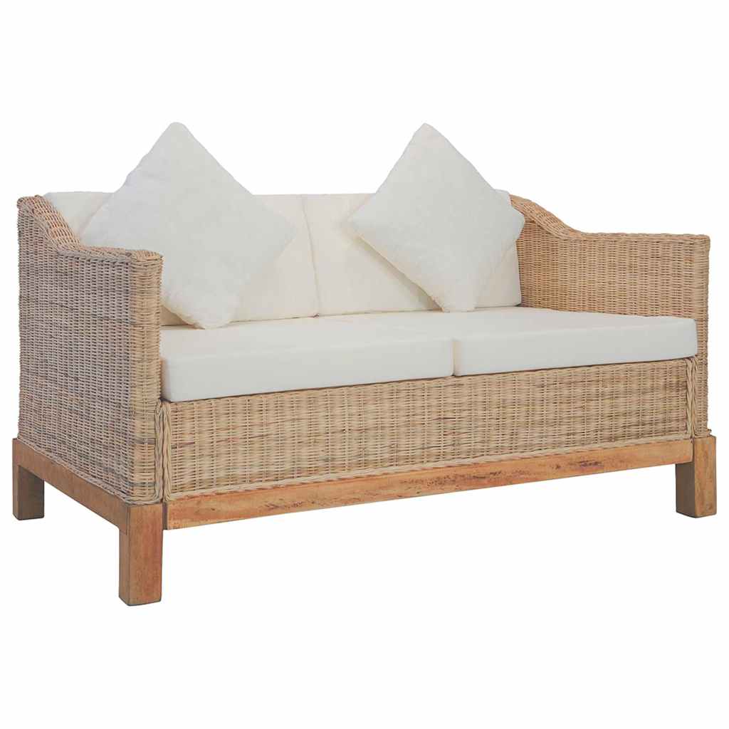 vidaXL 2-tlg. Sofagarnitur mit Kissen Natur Rattan