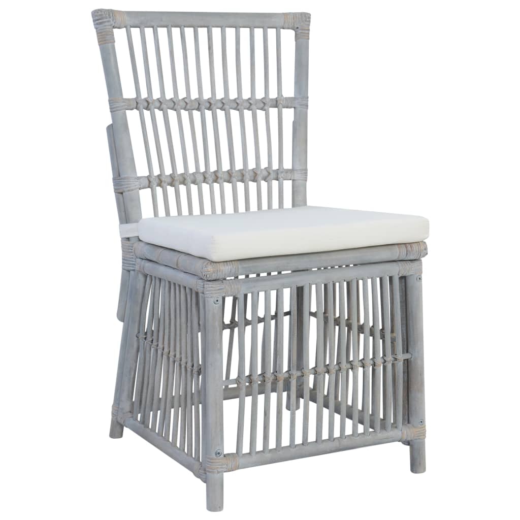 vidaXL Esszimmerstühle mit Kissen 2 Stk. Grau Natürliches Rattan
