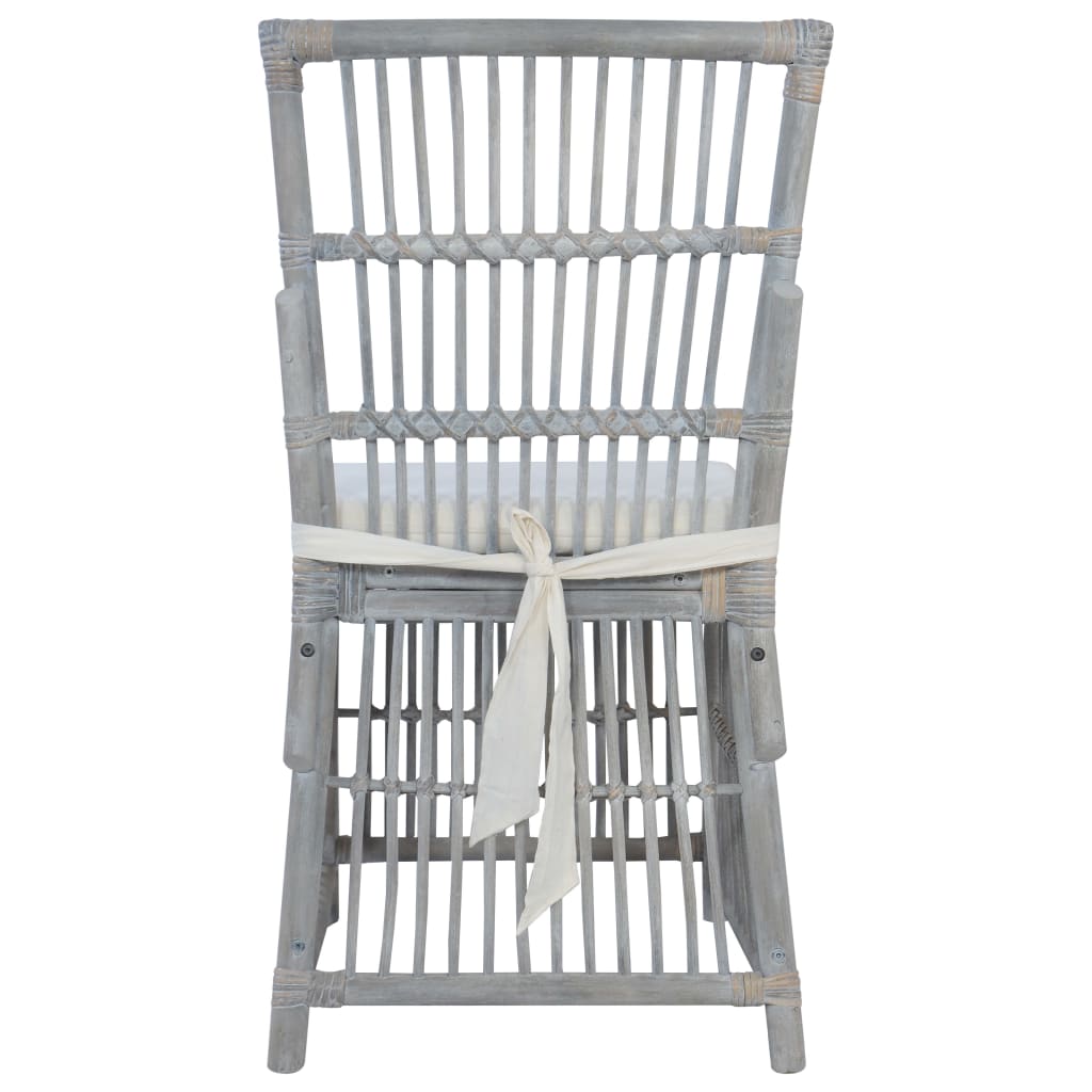 vidaXL Esszimmerstühle mit Kissen 2 Stk. Grau Natürliches Rattan