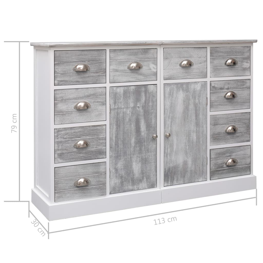 vidaXL Sideboard mit 10 Schubladen Grau 113x30x79 cm Holz