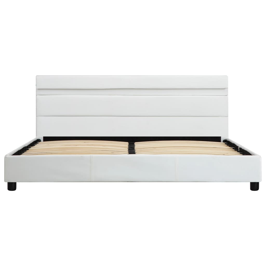vidaXL Bettgestell mit LED Weiß Kunstleder 120x200 cm
