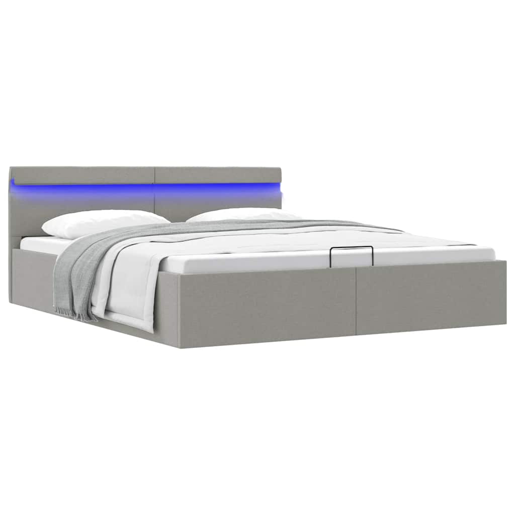 vidaXL Bett mit Bettkasten Hydraulisch LED Dunkelgrau Stoff 100x200 cm