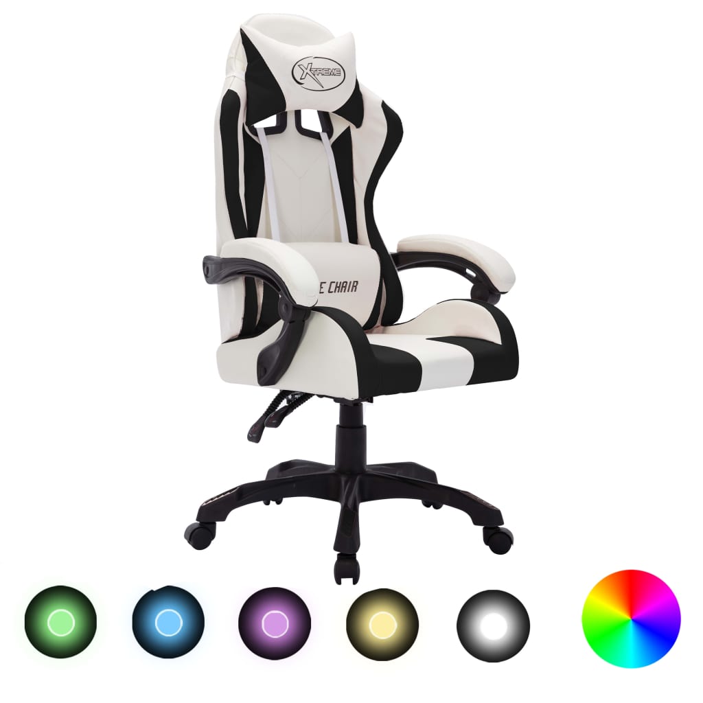 vidaXL Gaming-Stuhl mit RGB LED-Leuchten Blau und Schwarz Kunstleder