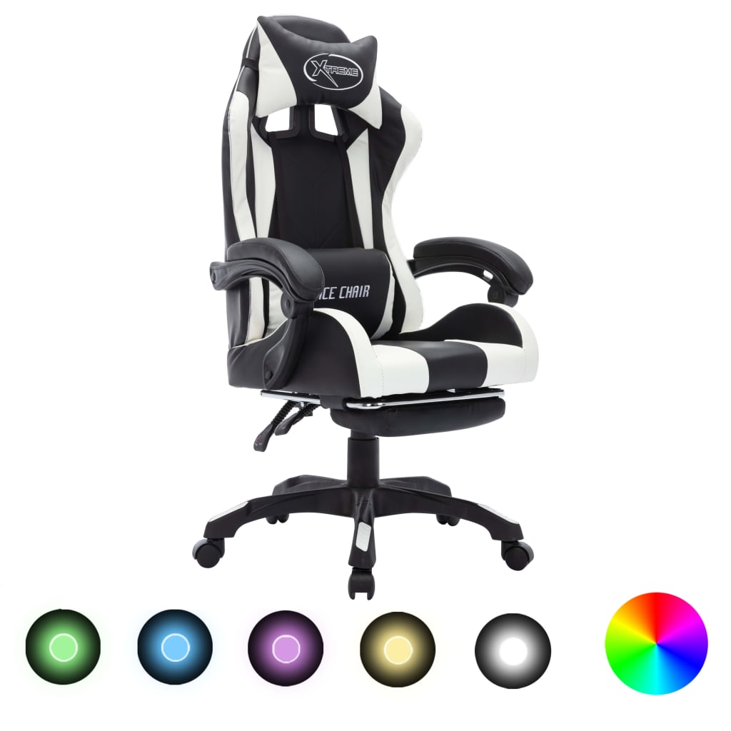 vidaXL Gaming-Stuhl mit RGB LED-Leuchten Blau und Schwarz Kunstleder