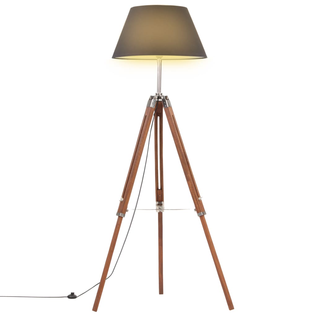 vidaXL Stativlampe Schwarz und Golden Teak Massivholz 141 cm