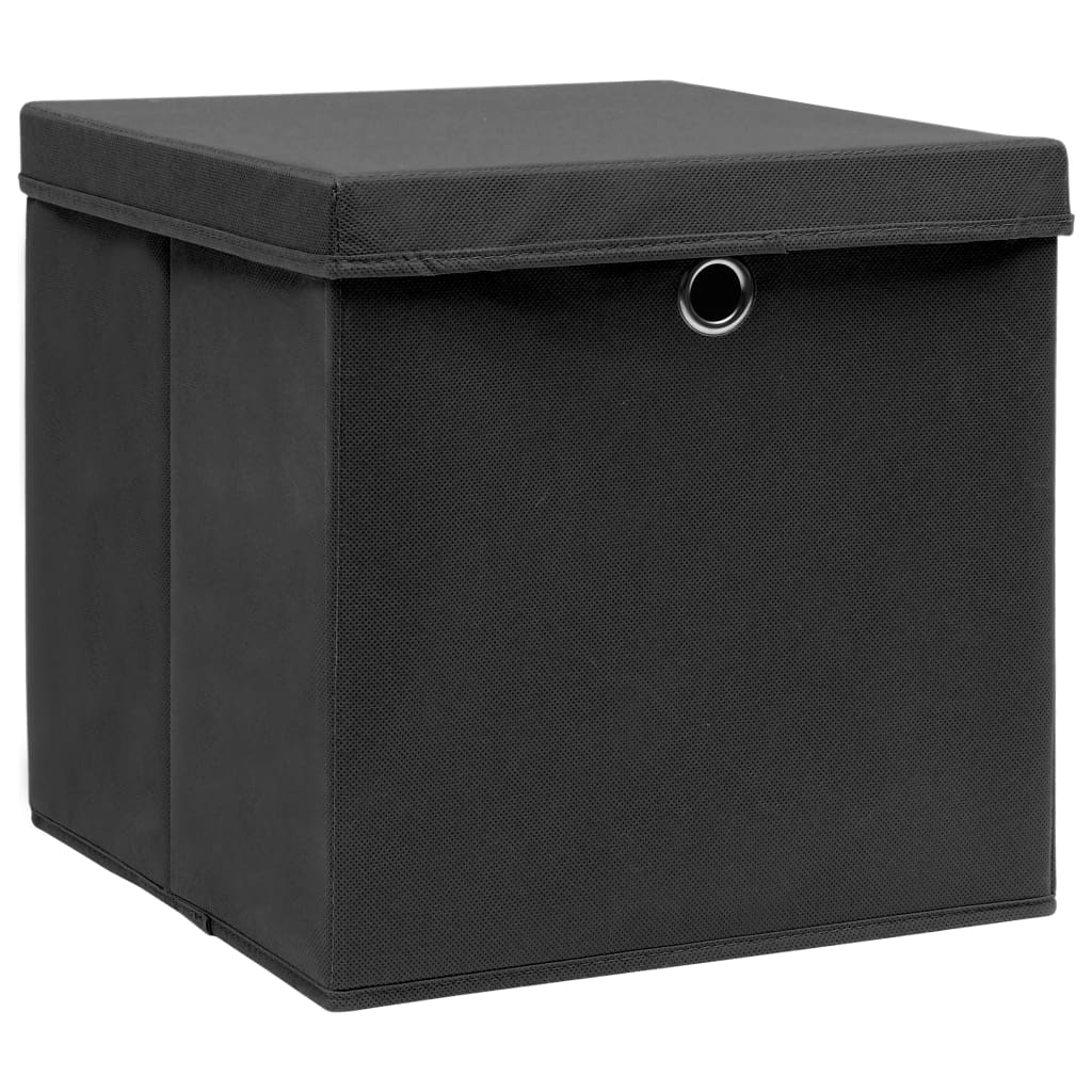 vidaXL Aufbewahrungsboxen mit Deckeln 4 Stk. Schwarz 32x32x32 cm Stoff