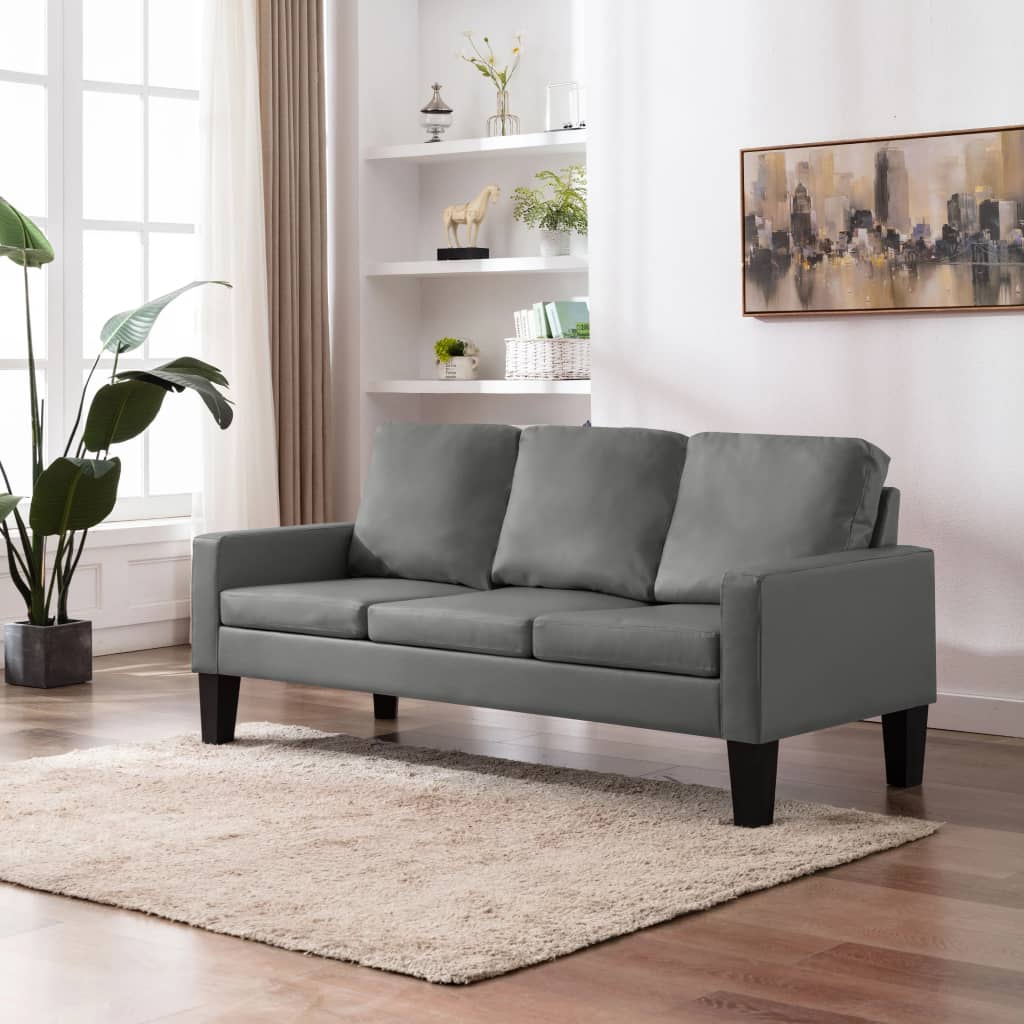 vidaXL 3-Sitzer-Sofa Grau Kunstleder