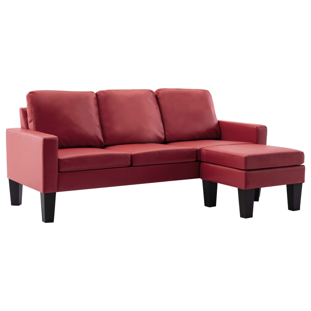 vidaXL 3-Sitzer-Sofa mit Hocker Weinrot Kunstleder