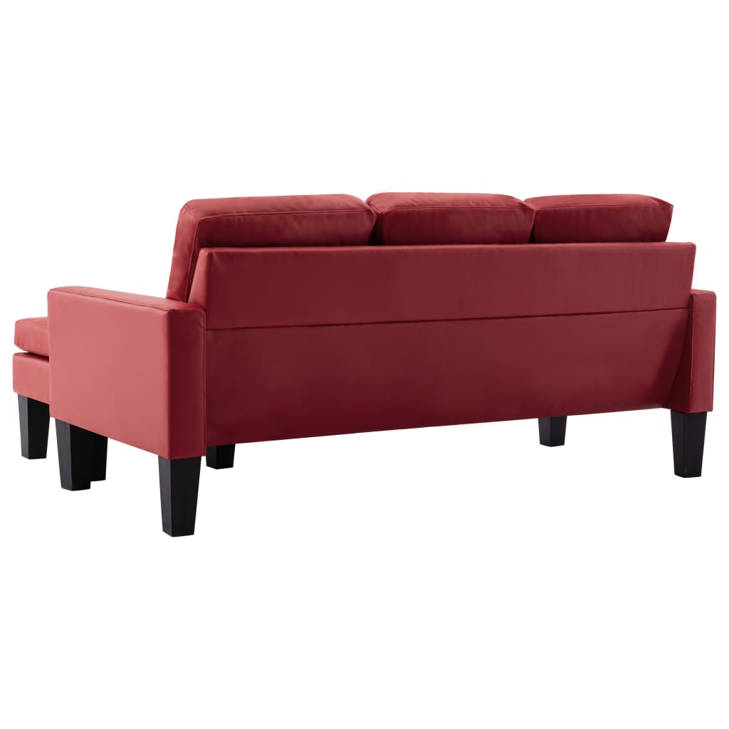 vidaXL 3-Sitzer-Sofa mit Hocker Weinrot Kunstleder