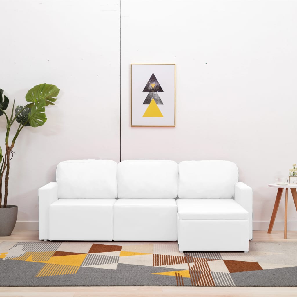vidaXL 3-Sitzer Schlafsofa Modular Weiß Kunstleder