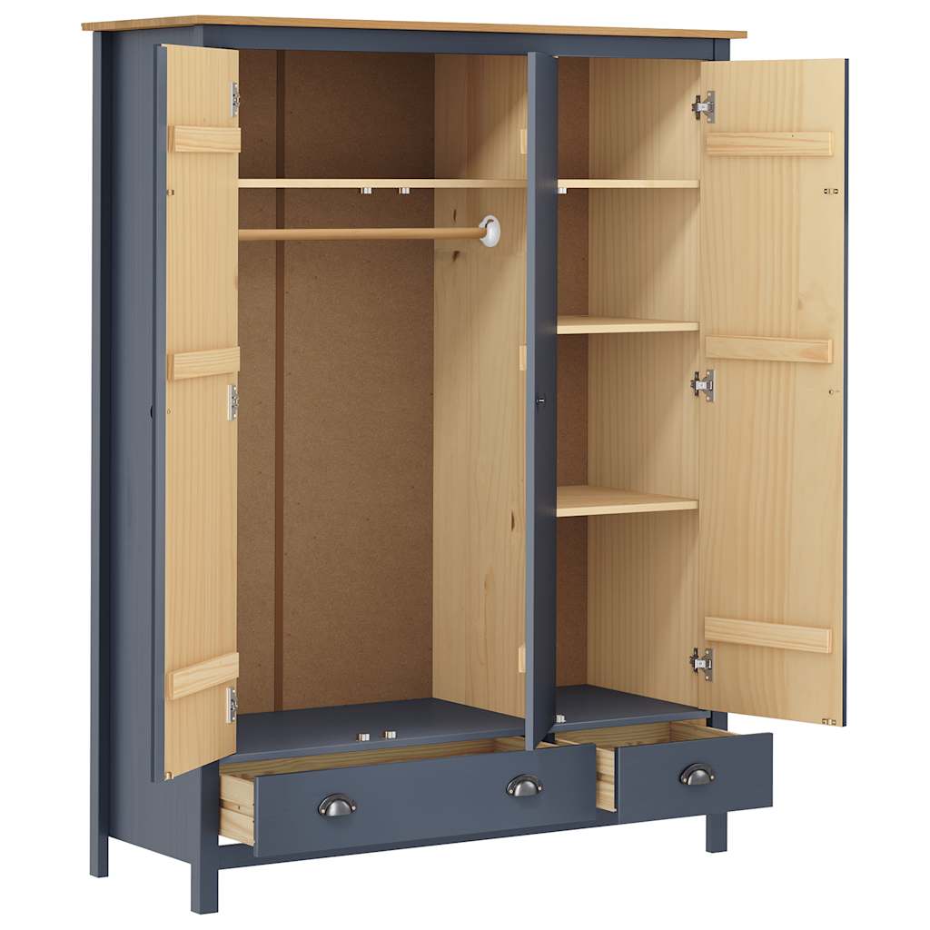 vidaXL Kleiderschrank mit 3 Türen Hill Grau 127x50x170 cm Kiefernholz