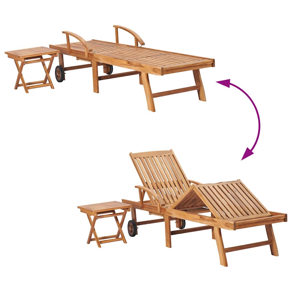 vidaXL Sonnenliegen 2 Stk. mit Tisch Massivholz Teak