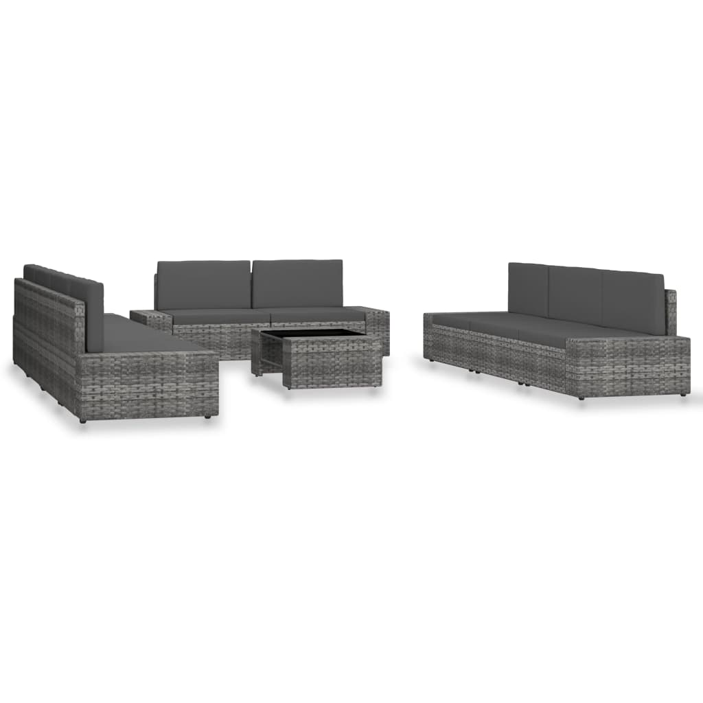 vidaXL 10-tlg. Garten-Lounge-Set Poly Rattan Schwarz