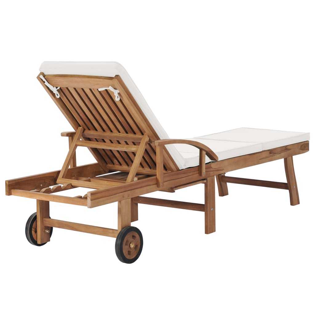 vidaXL Sonnenliegen mit Auflagen 2 Stk. Massivholz Teak Creme