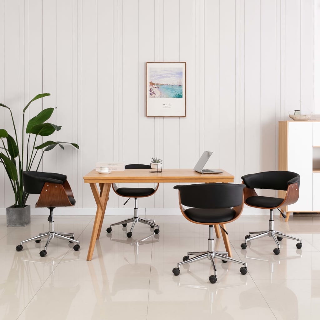 vidaXL Esszimmerstuhl Drehbar Schwarz Bugholz und Kunstleder