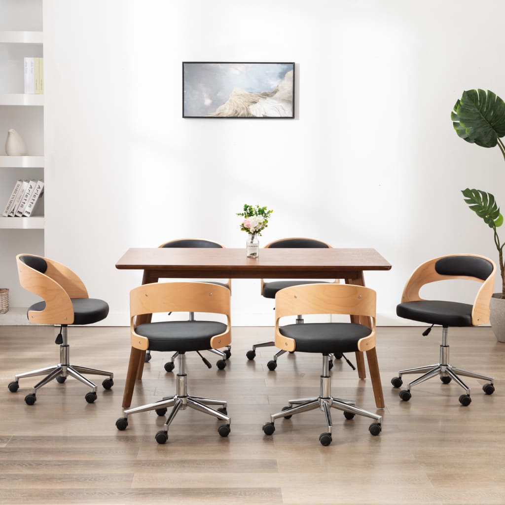 vidaXL Esszimmerstuhl Drehbar Schwarz Bugholz und Kunstleder