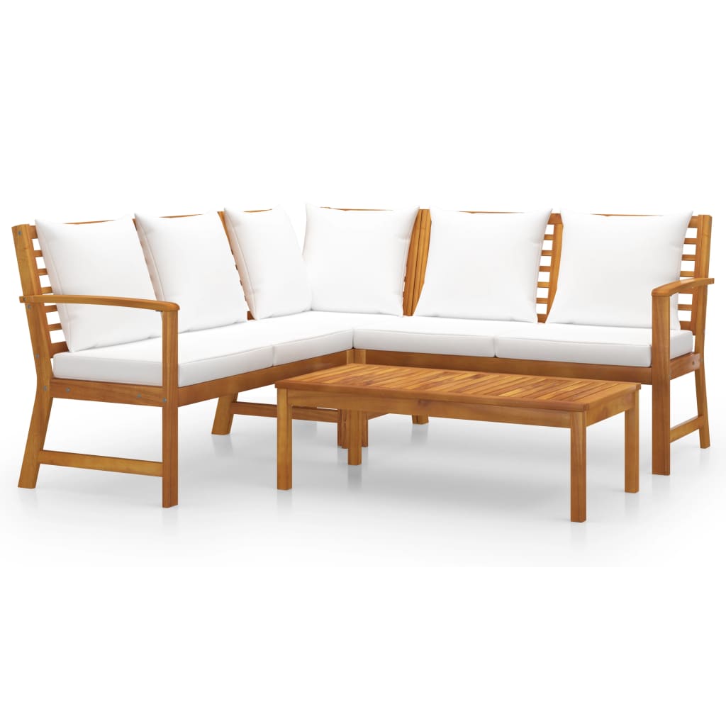 vidaXL 4-tlg. Garten-Lounge-Set mit Auflagen Creme Massivholz Akazie
