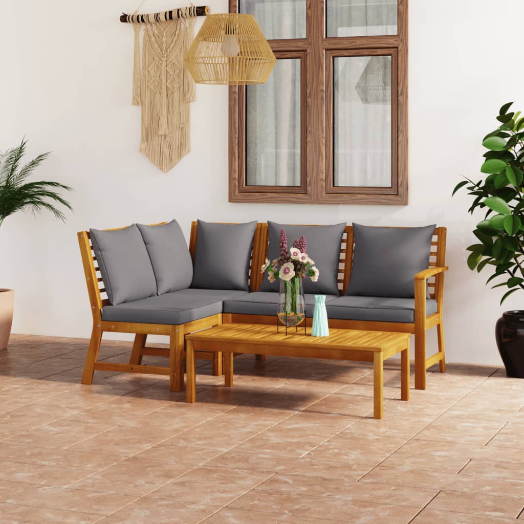 vidaXL 4-tlg. Garten-Lounge-Set mit Auflagen Creme Massivholz Akazie