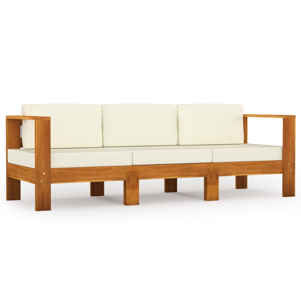 vidaXL 3-Sitzer-Gartensofa mit Cremeweißen Auflagen Massivholz Akazie