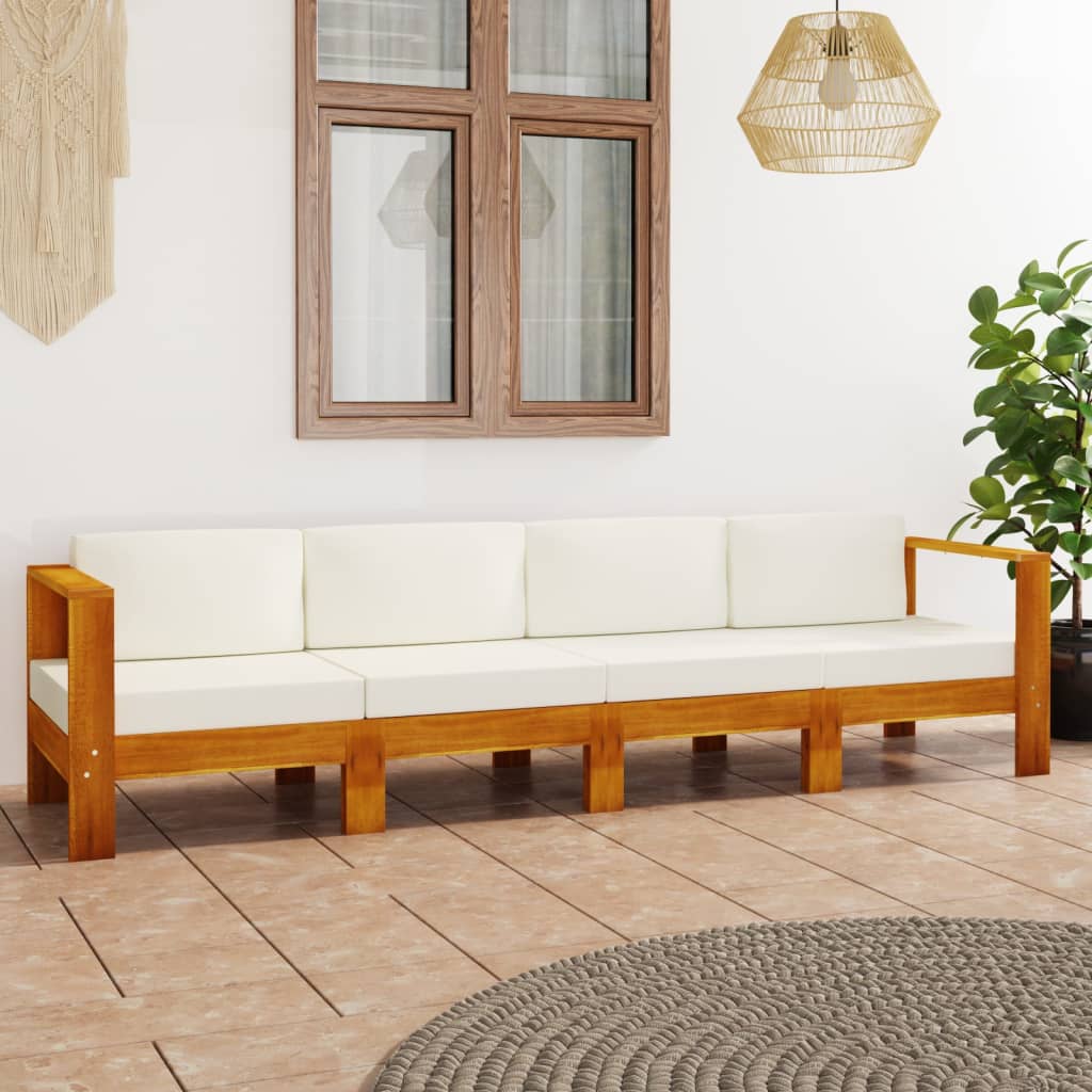 vidaXL 3-Sitzer-Gartensofa mit Cremeweißen Auflagen Massivholz Akazie