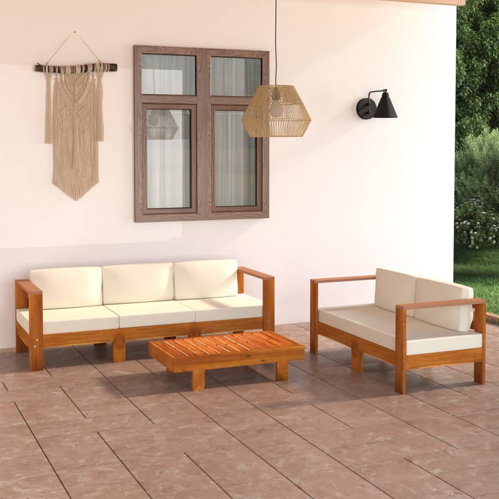 vidaXL 3-Sitzer-Gartensofa mit Cremeweißen Auflagen Massivholz Akazie