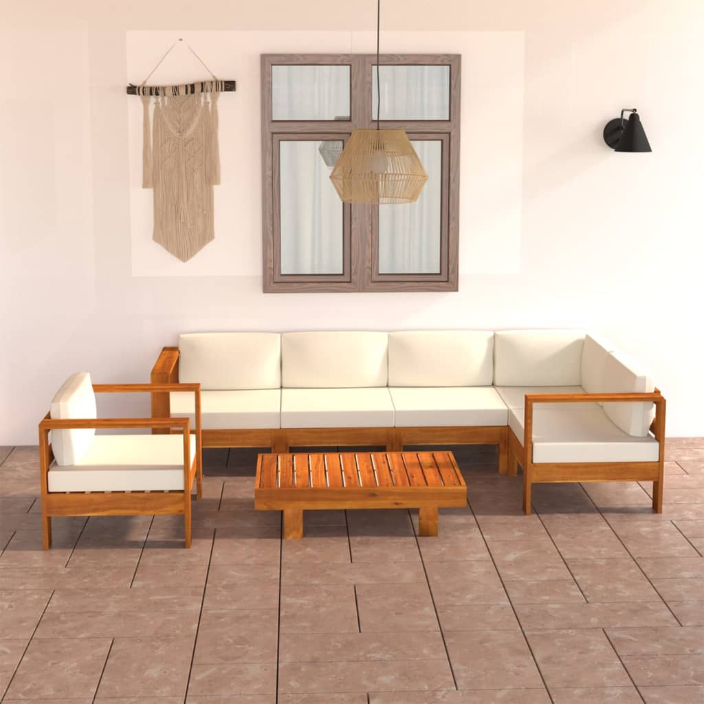 vidaXL 3-Sitzer-Gartensofa mit Cremeweißen Auflagen Massivholz Akazie