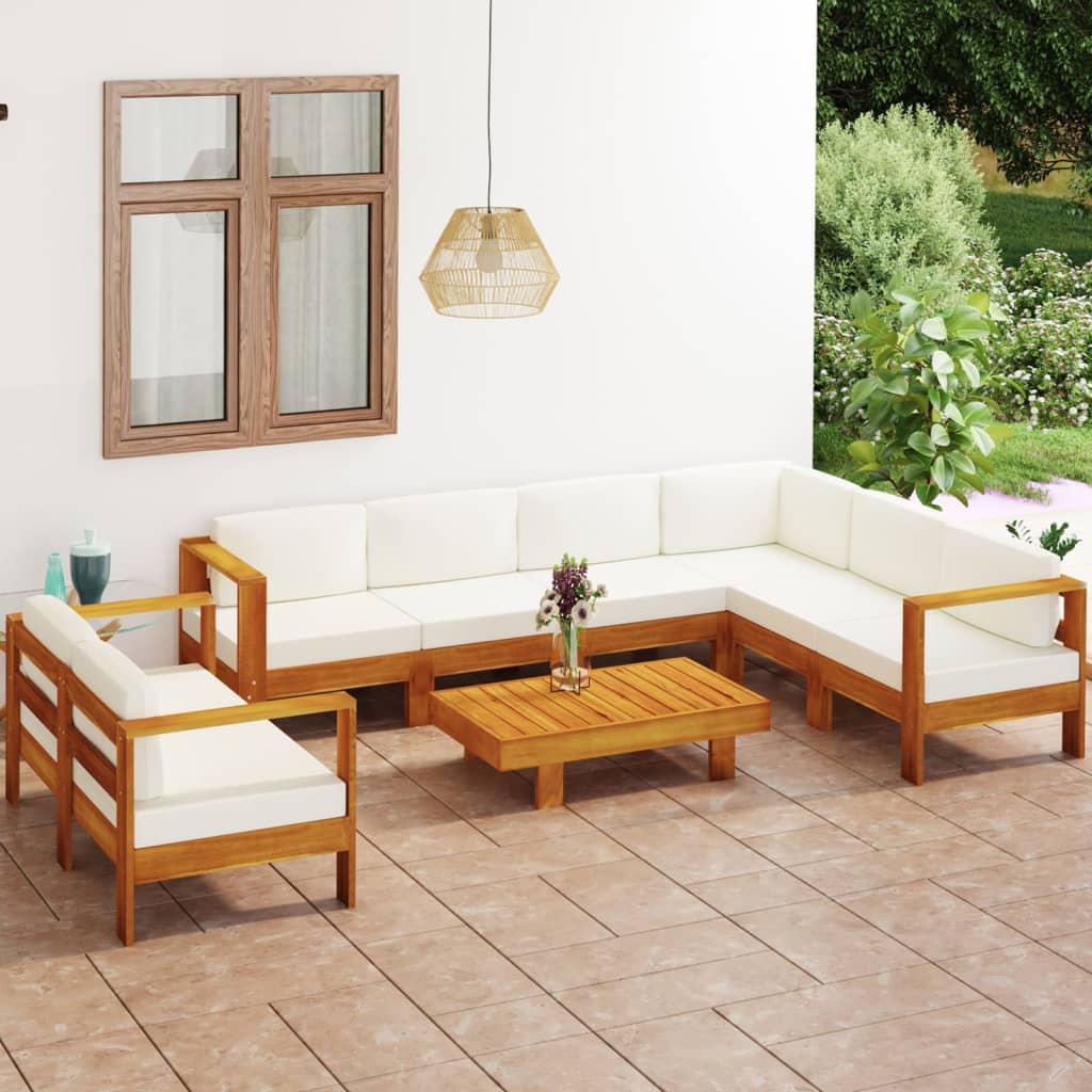 vidaXL 3-Sitzer-Gartensofa mit Cremeweißen Auflagen Massivholz Akazie