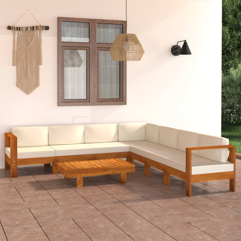vidaXL 3-Sitzer-Gartensofa mit Cremeweißen Auflagen Massivholz Akazie