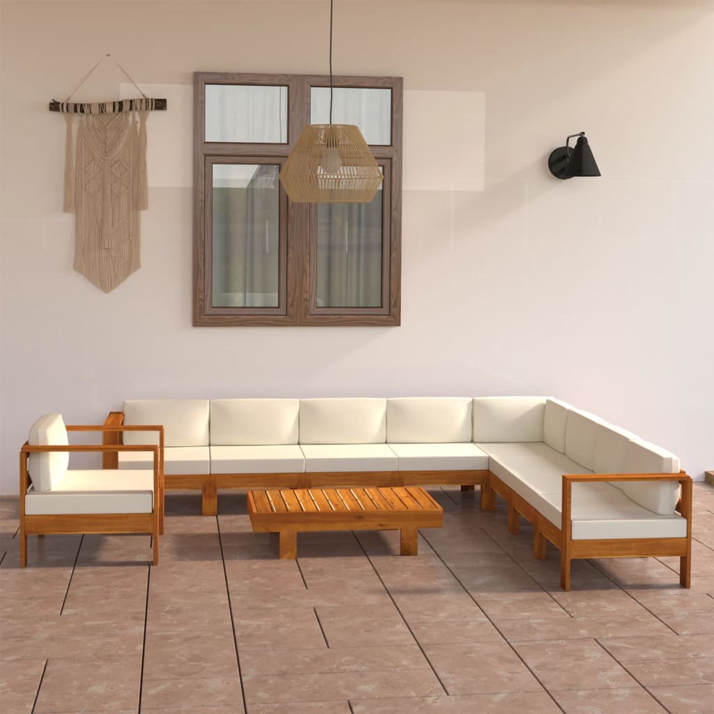 vidaXL 3-Sitzer-Gartensofa mit Cremeweißen Auflagen Massivholz Akazie