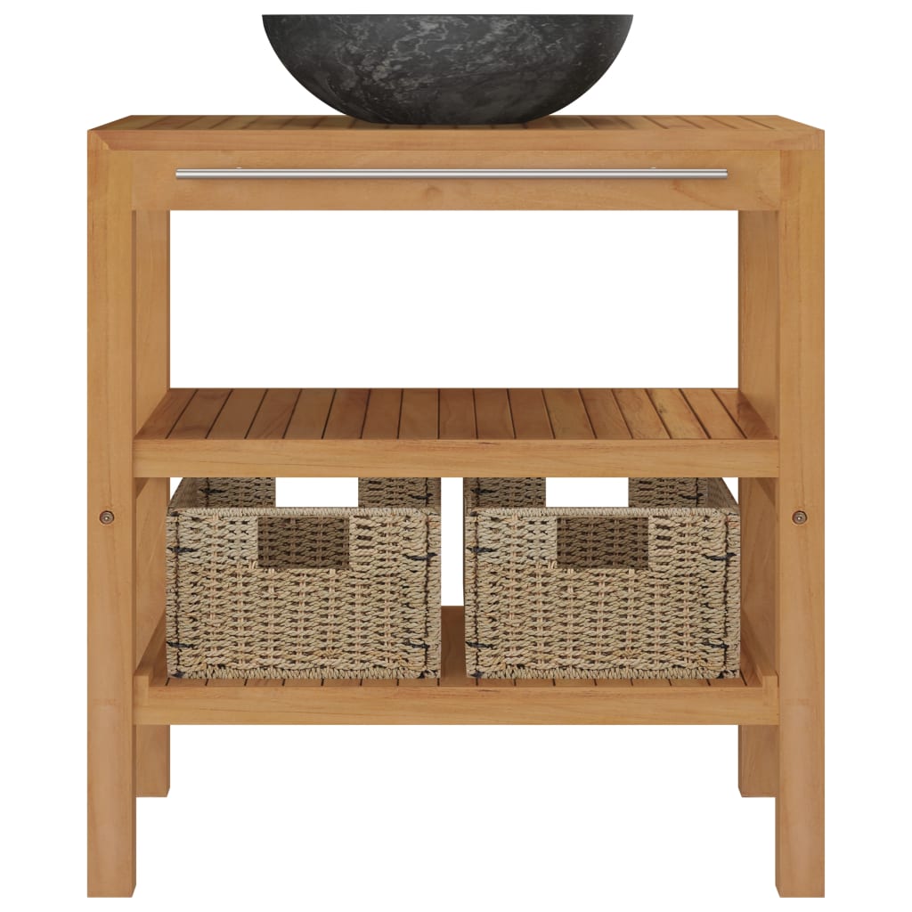 vidaXL Waschtisch Massivholz Teak mit Waschbecken Marmor Schwarz