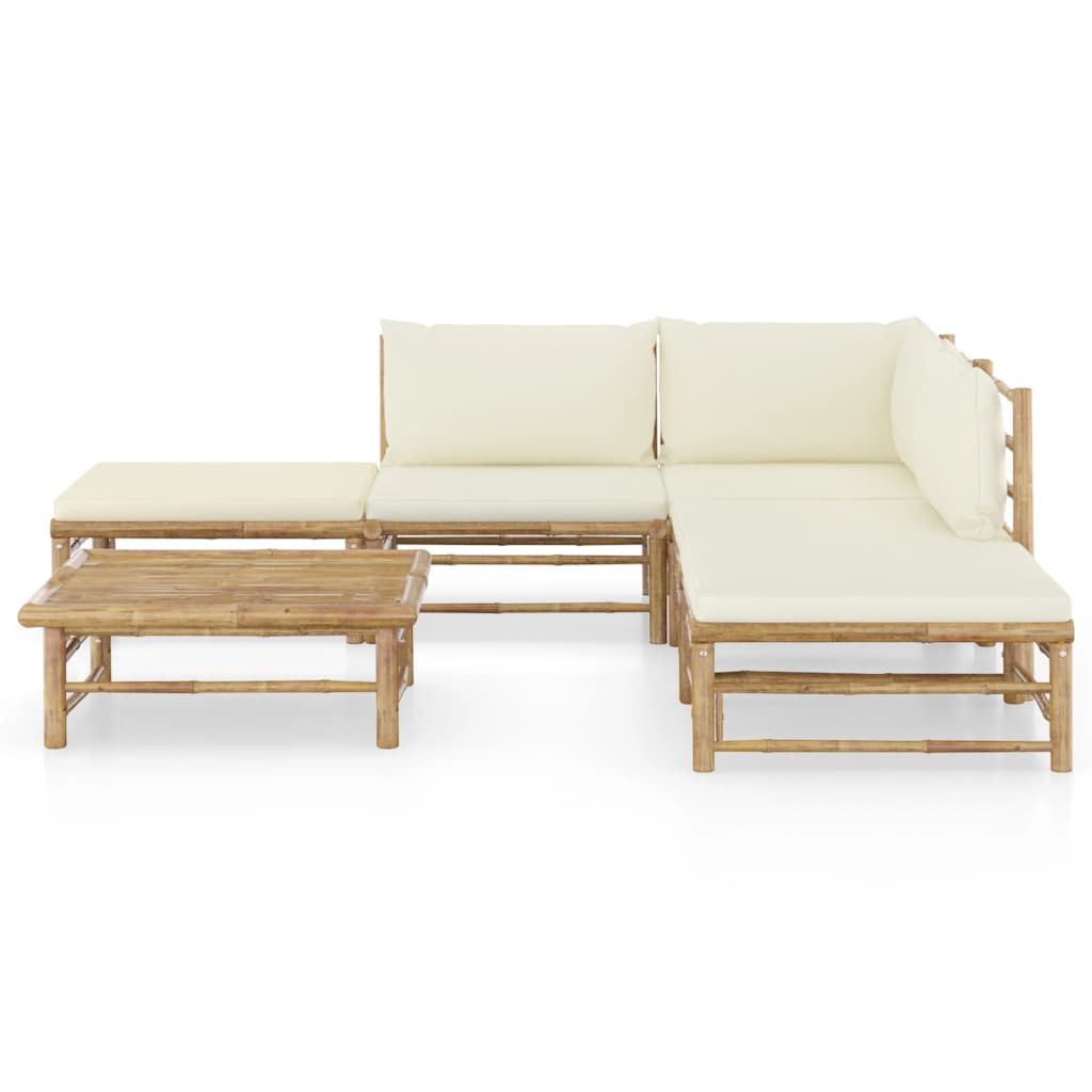 vidaXL 6-tlg. Garten-Lounge-Set mit Cremeweißen Kissen Bambus