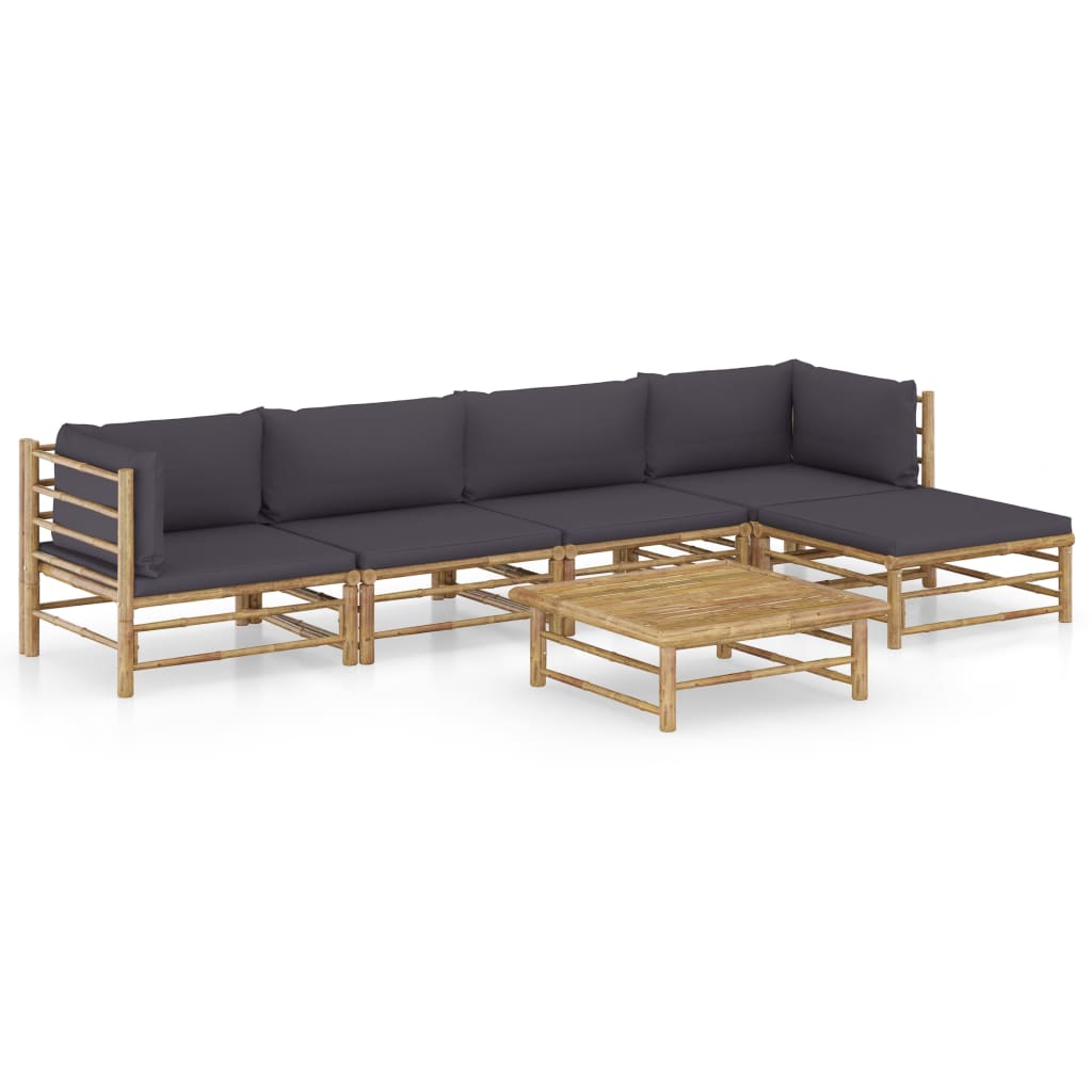 vidaXL 6-tlg. Garten-Lounge-Set mit Cremeweißen Kissen Bambus