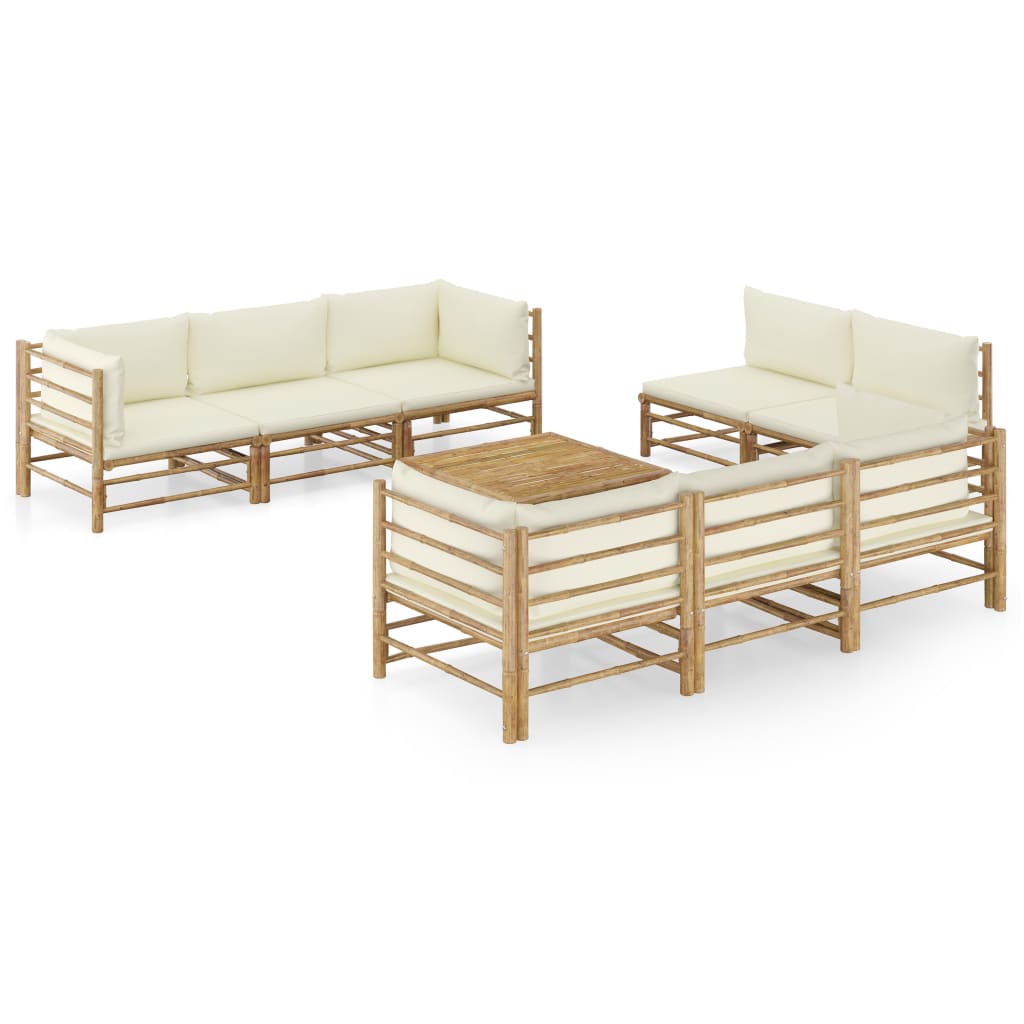 vidaXL 6-tlg. Garten-Lounge-Set mit Cremeweißen Kissen Bambus
