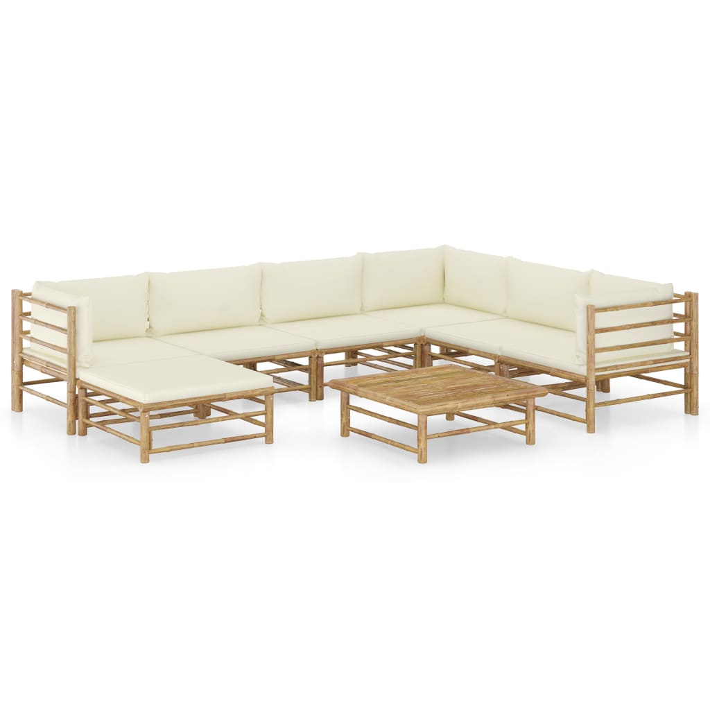 vidaXL 6-tlg. Garten-Lounge-Set mit Cremeweißen Kissen Bambus