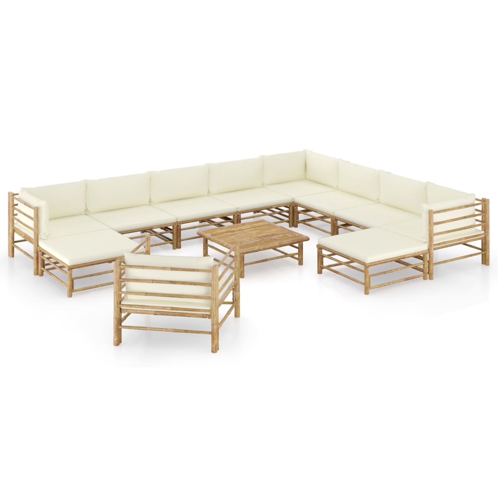 vidaXL 6-tlg. Garten-Lounge-Set mit Cremeweißen Kissen Bambus
