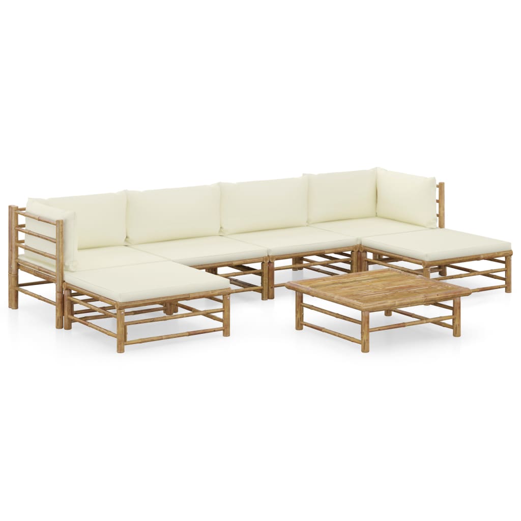 vidaXL 6-tlg. Garten-Lounge-Set mit Cremeweißen Kissen Bambus