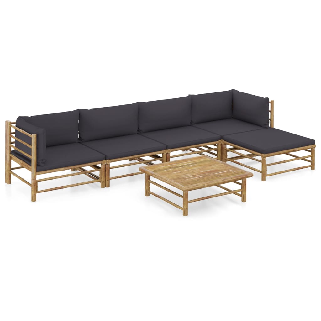vidaXL 6-tlg. Garten-Lounge-Set mit Cremeweißen Kissen Bambus