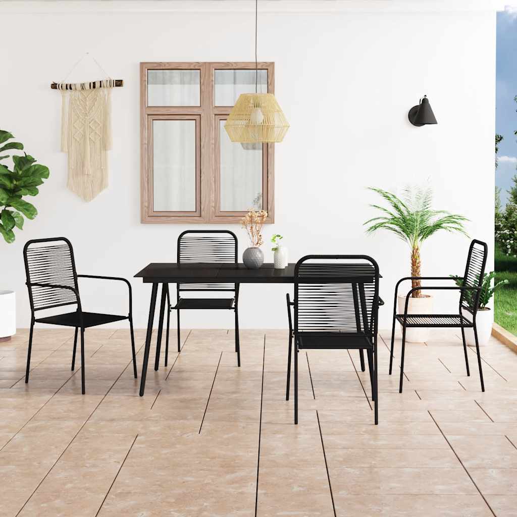 7-tlg. Garten-Essgruppe Baumwollseil und Stahl Schwarz