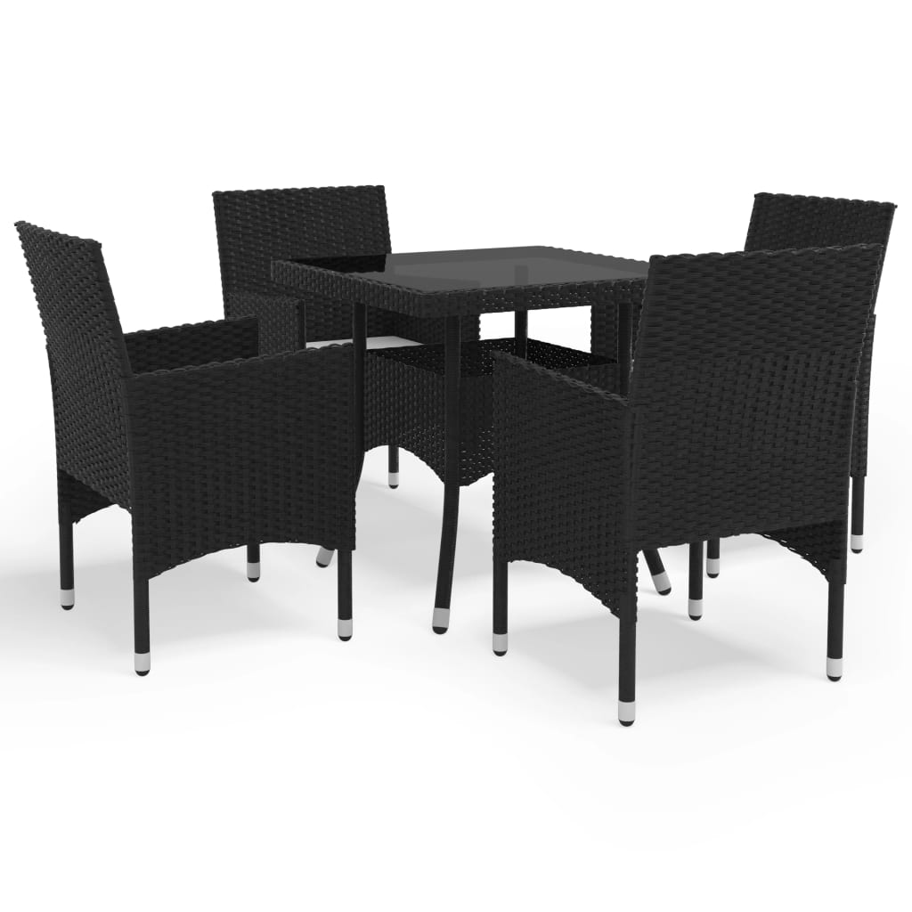 vidaXL 3-tlg. Garten-Essgruppe Schwarz Poly Rattan und Glas