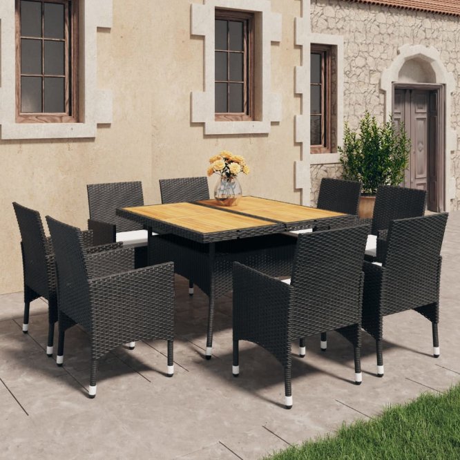 vidaXL 3-tlg. Garten-Essgruppe Schwarz Poly Rattan und Glas