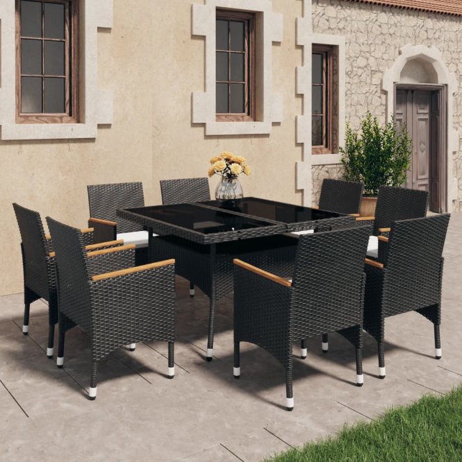 vidaXL 3-tlg. Garten-Essgruppe Schwarz Poly Rattan und Akazienholz