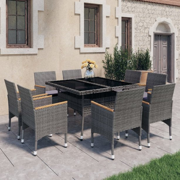 vidaXL 3-tlg. Garten-Essgruppe Schwarz Poly Rattan und Akazienholz
