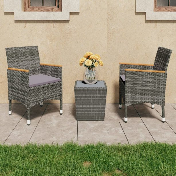 vidaXL 3-tlg. Bistro-Set Poly Rattan und Hartglas Schwarz